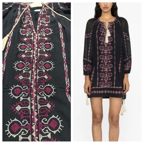 NEW Isabel Marant Étoile Parsley Embroidered Dress Sz EU 42/ US 10 Black - Picture 1 of 13